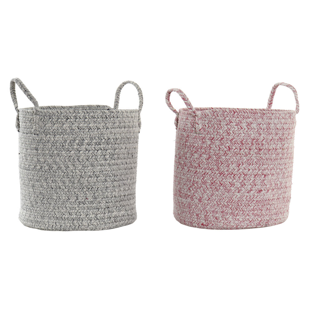Basket DKD Home Decor Grey Pink Cotton (26 x 26 x 28 cm) (2 pcs)