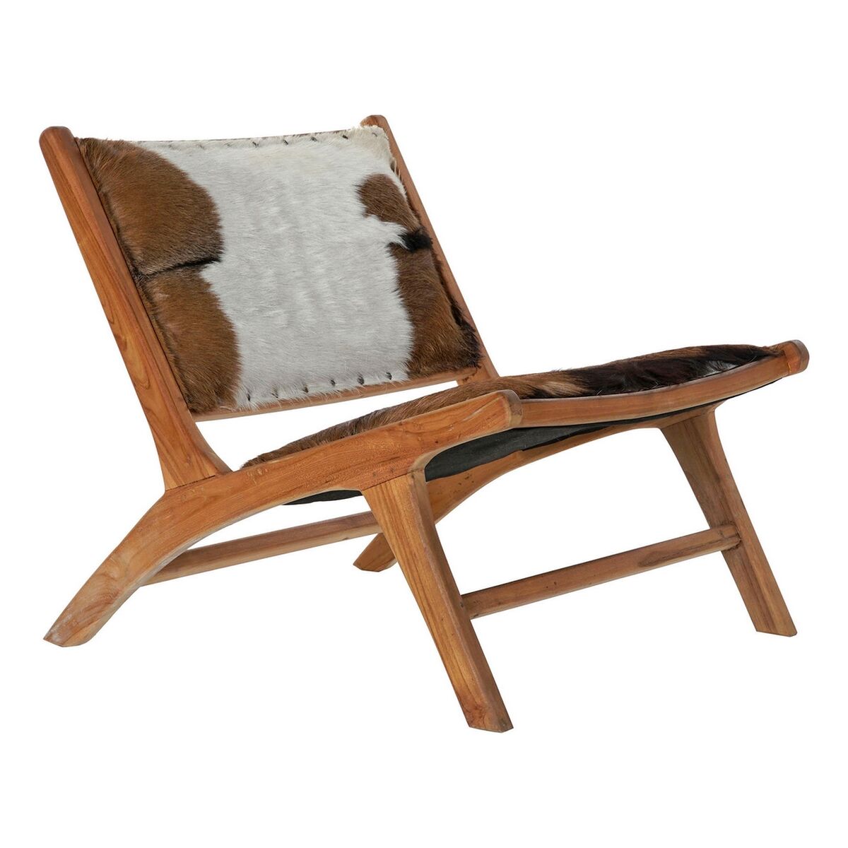 Lænestol DKD Home Decor MB-182320 Teak Brun Læder Hvid (65 x 78 x 68 cm)