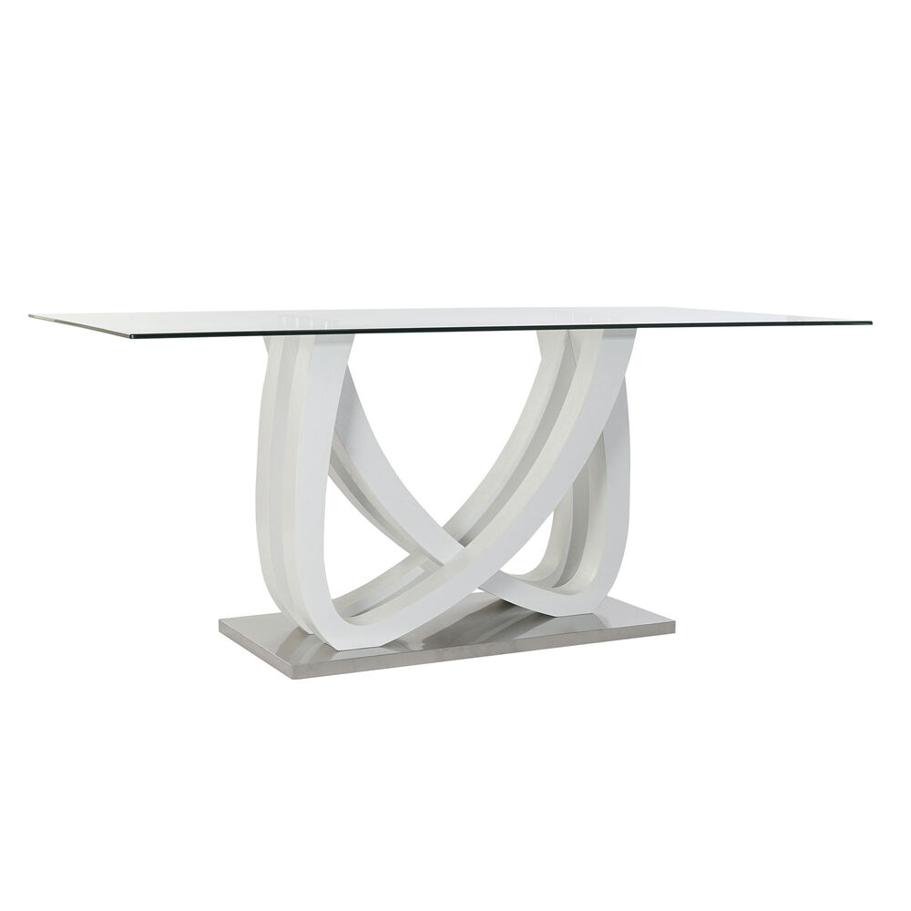 Spisebord DKD Home Decor Krystal Sølvfarvet Gennemsigtig MDF Hvid (180 x 90 x 76 cm)