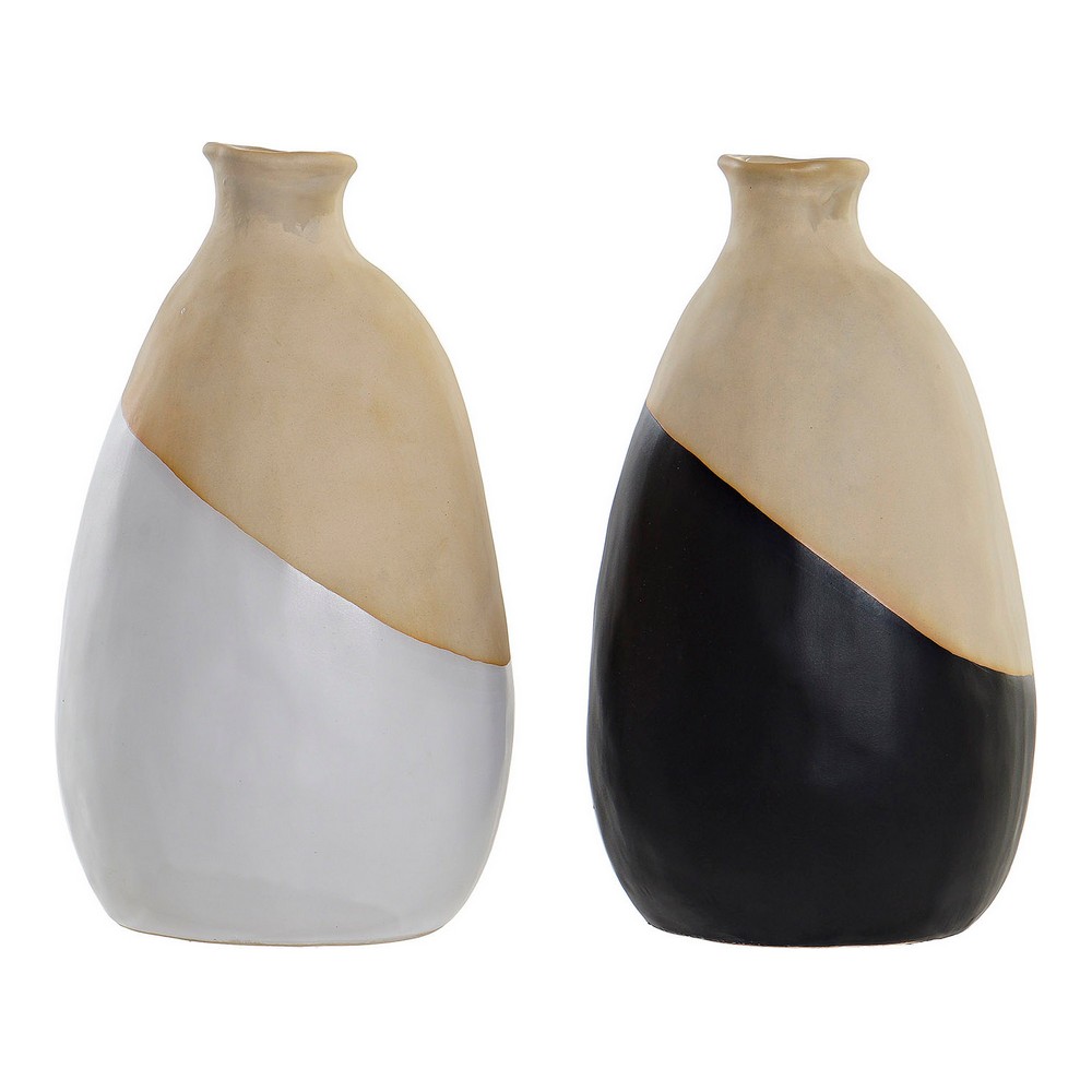Vase DKD Home Decor White Black Stoneware (2 pcs) (12.5 x 12 x 23 cm)