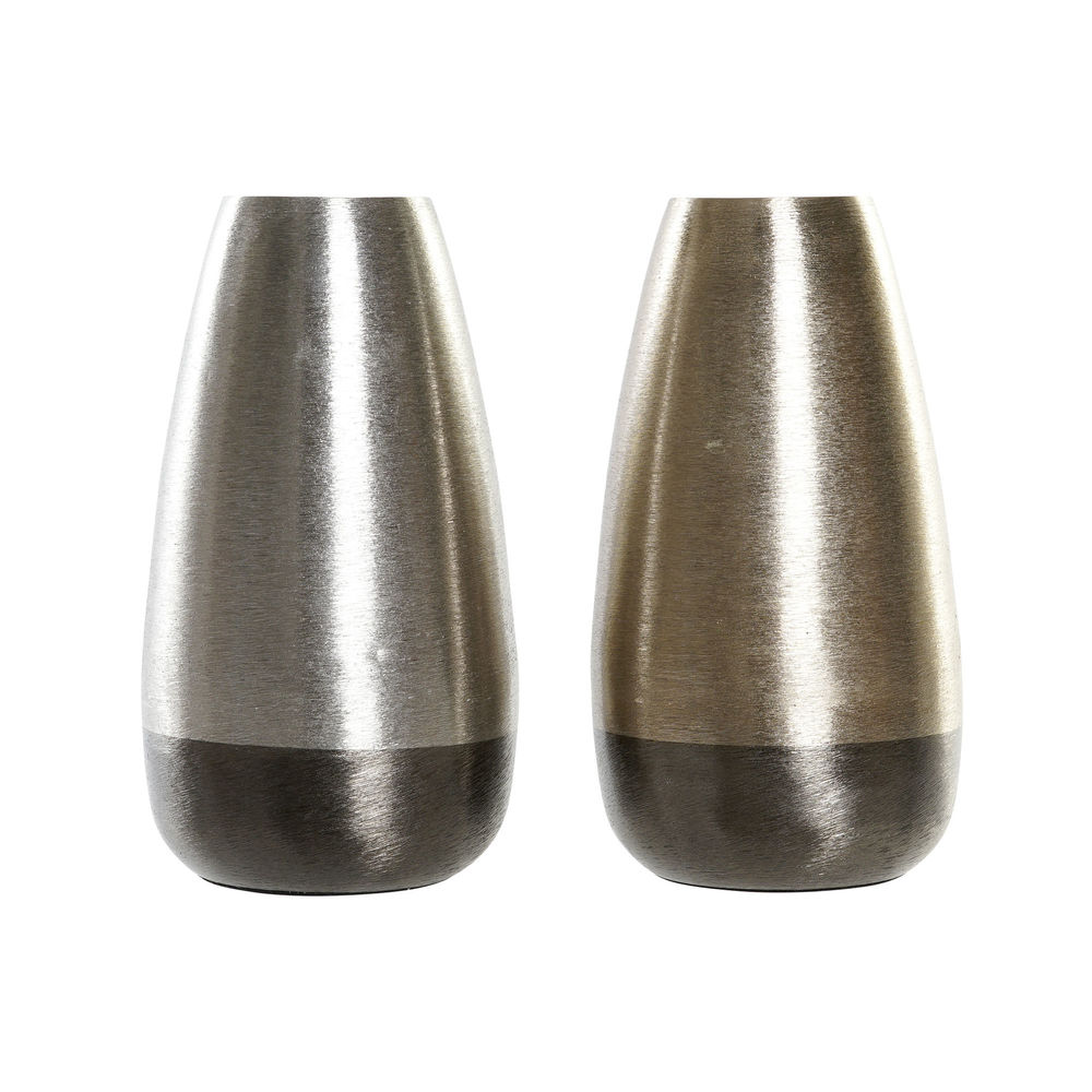 Vase DKD Home Decor Aluminium Modern Silver (2 pcs) (16 x 16 x 31 cm)