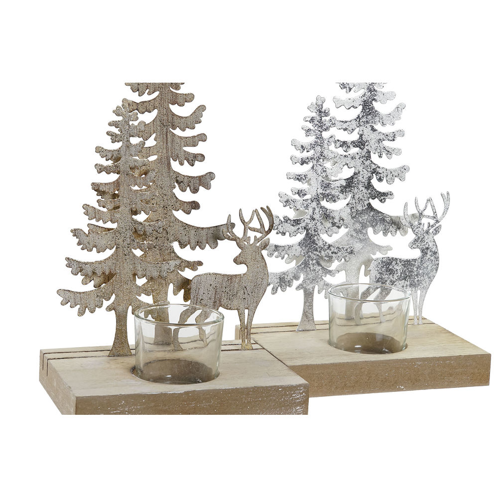 Christmas Candle Holder DKD Home Decor Tree Metal Wood (13.5 x 10 x 22 cm) (2 pcs)