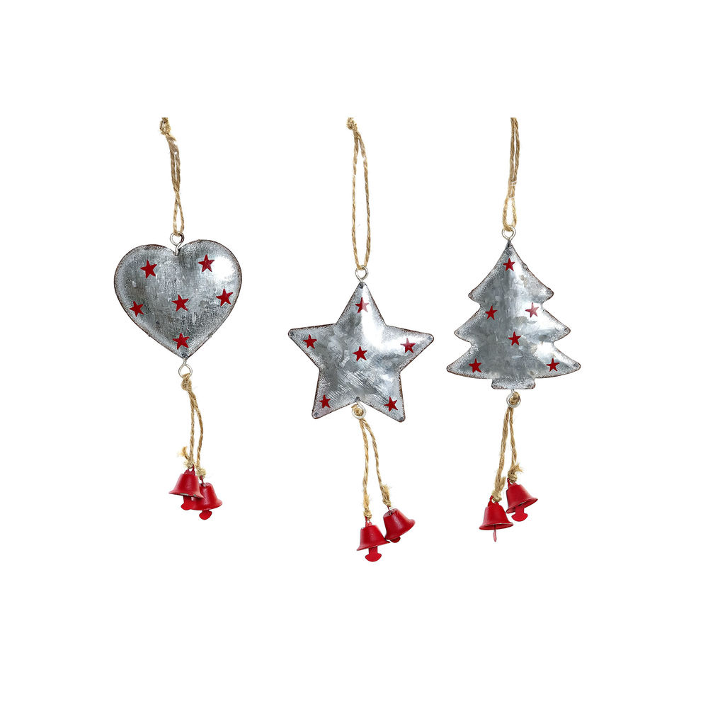 Christmas Decorations Set DKD Home Decor Heart Metal Wood Rope (6 x 2 x 12 cm) (3 pcs)