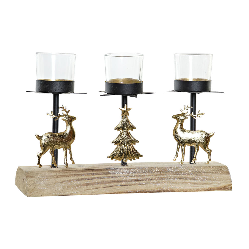 Christmas Candle Holder DKD Home Decor Metal Wood (28 x 7.5 x 18 cm) (3 Pieces)