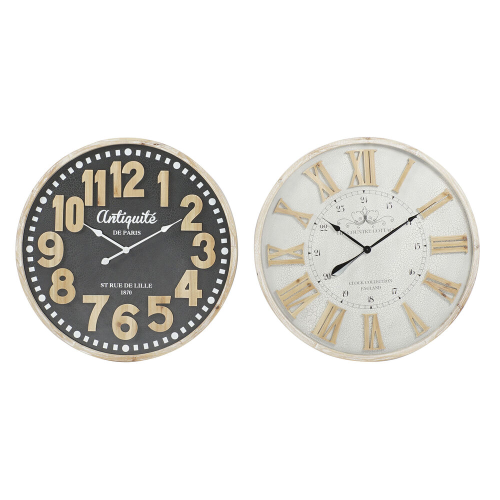 Reloj de Pared DKD Home Decor Marrón Negro Gris Madera MDF (2 pcs) (80 x 4.5 x 80 cm)
