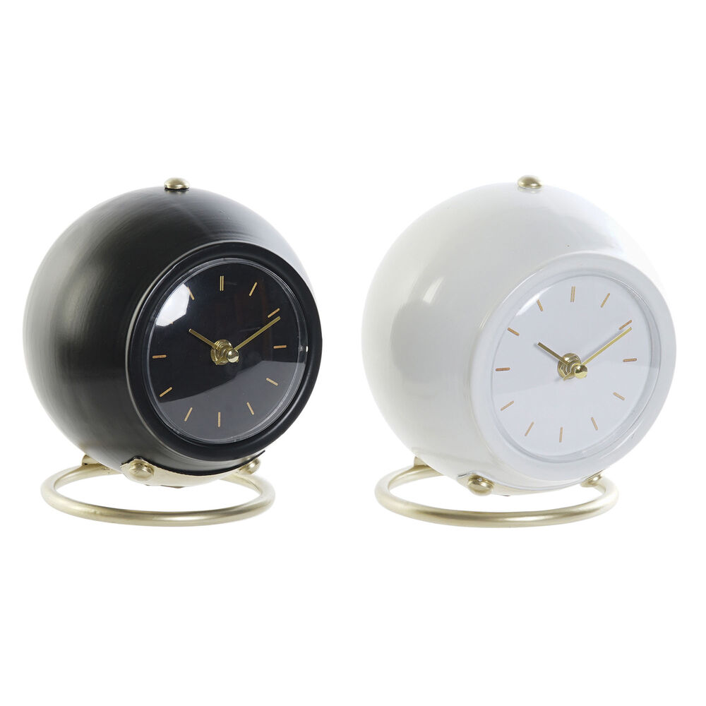 Horloge de table DKD Home Decor Blanc Noir Fer (2 pcs) (16 x 13 x 18 cm)