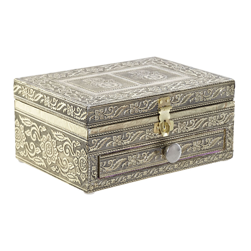 Boîte à bijoux DKD Home Decor Bois Aluminium Arabe (1 pcs) (17.5 x 12.5 x 8.5 cm)