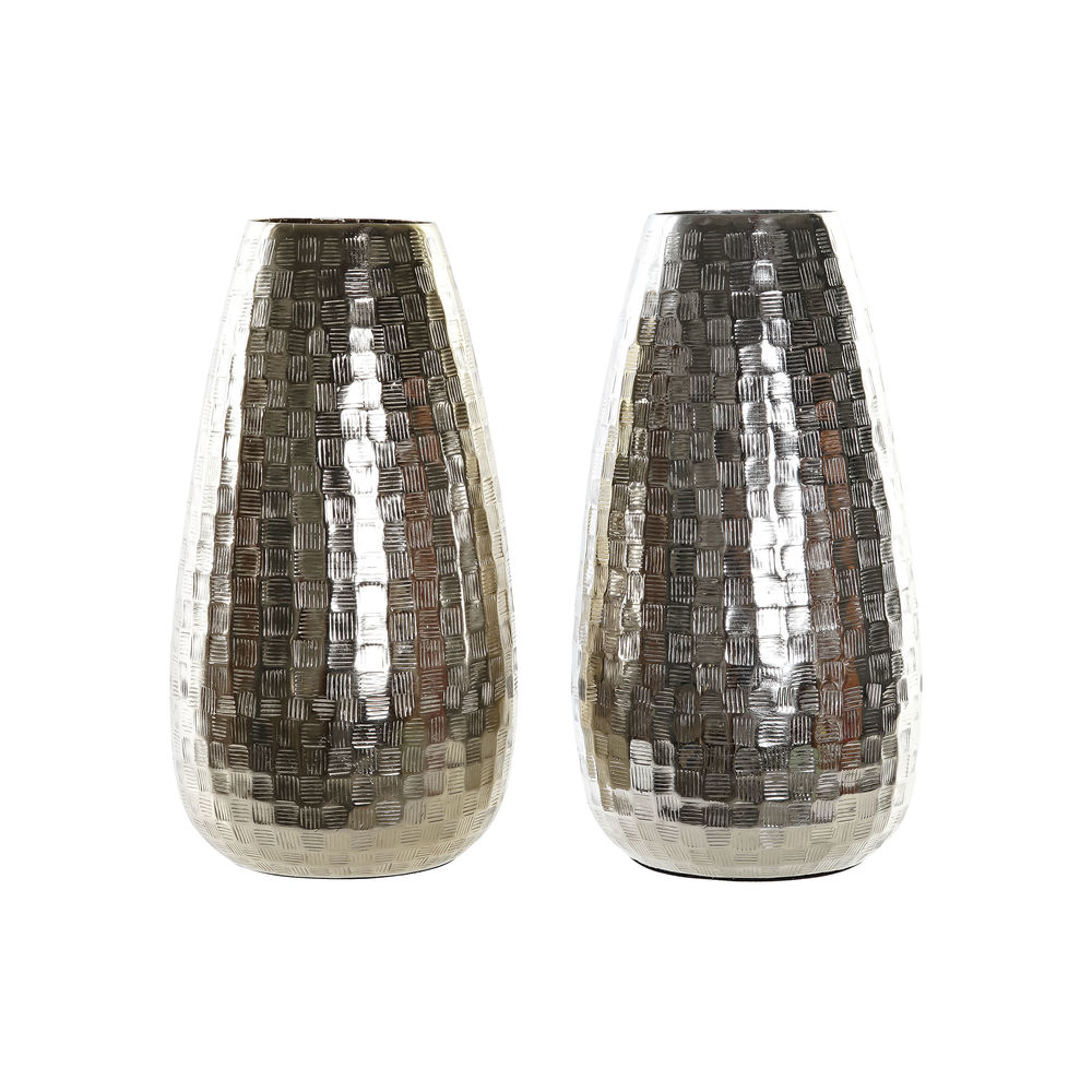 Vase DKD Home Decor Aluminium Modern Silver (2 pcs) (16 x 16 x 32 cm)