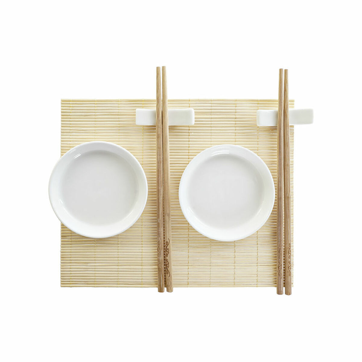 Set de sushi DKD Home Decor 28,8 x 19,8 x 3 cm Naturel Blanc Grès Oriental (28,8 x 19,8 x 3 cm)