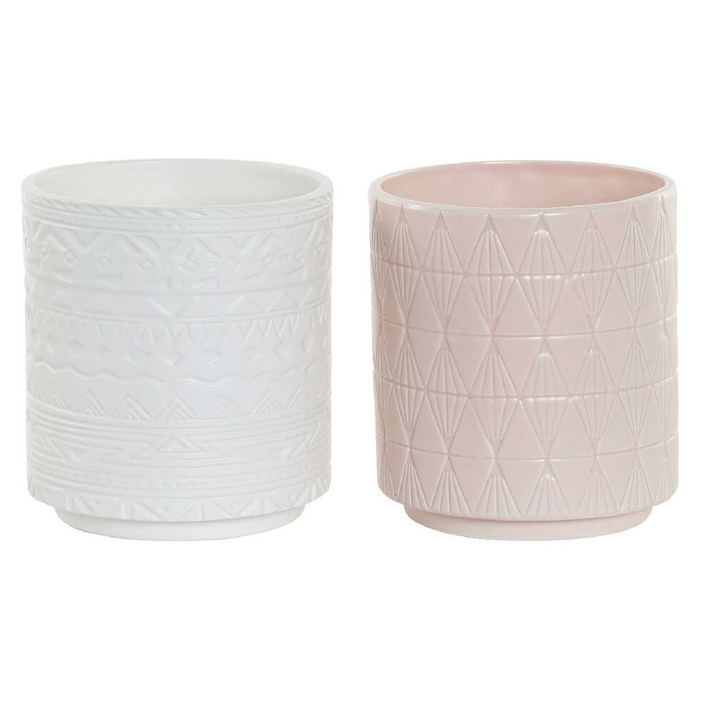 Planter DKD Home Decor Porcelain Pink White (14 x 14 x 15.5 cm) (2 pcs)
