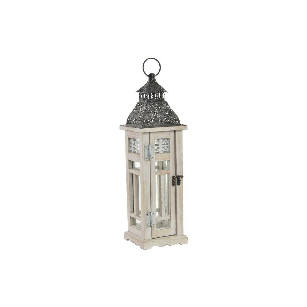Lantern DKD Home Decor Aged finish Metal Wood White (13 x 13 x 44.5 cm)