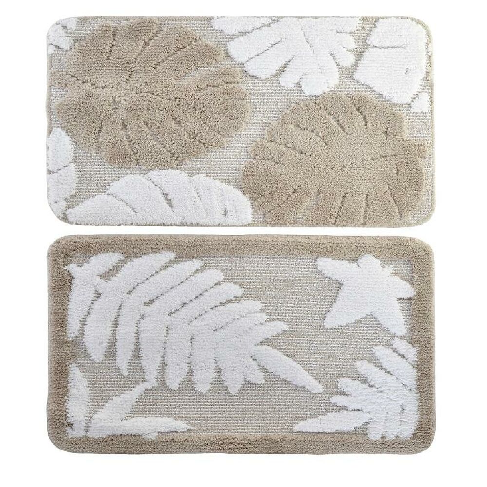 Bath rug DKD Home Decor Beige Polyester White (45 x 70 x 2 cm) (2 pcs)