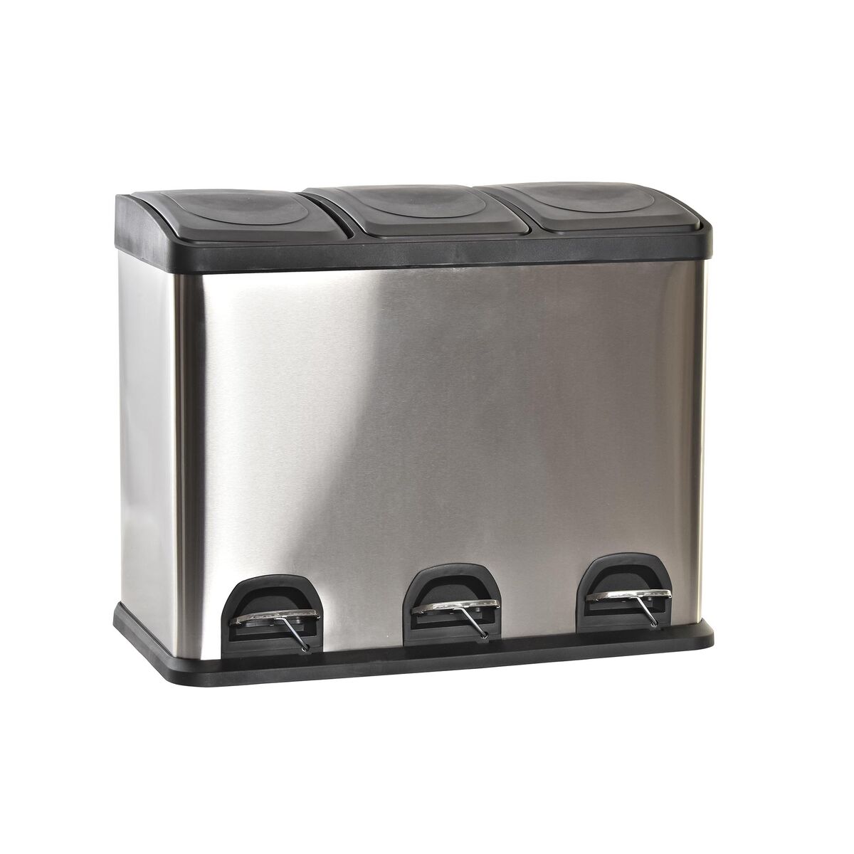 Recycling Waste Bin DKD Home Decor Silver Black Stainless steel Basic (59 x 33 x 48 cm) (45 L)
