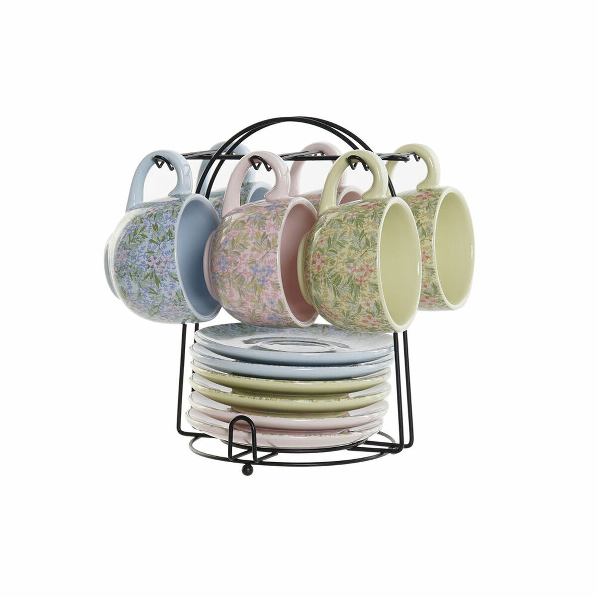 Koffieset DKD Home Decor Blauw Groen Roze Metaal Dolomite 180 ml Gebloemd