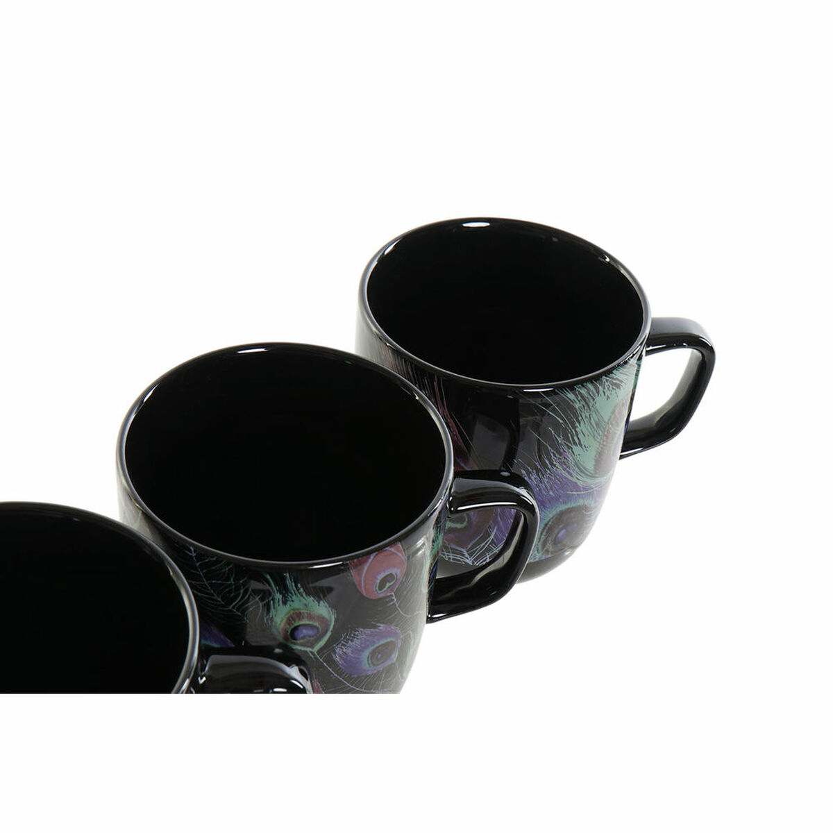 Image secondaire de Tasse mug DKD Home Decor Porcelaine Noir Rose (11.5 x 8.5 x 10 cm) (3 pcs) (380 ml)