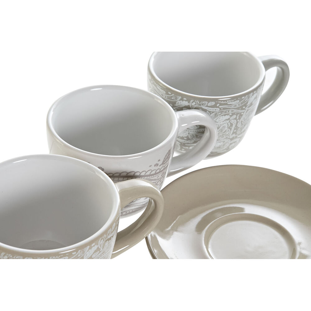 Piece Coffee Cup Set DKD Home Decor Grey Beige Metal Stoneware (6 pcs) (180 ml) (21 x 17 x 21 cm)