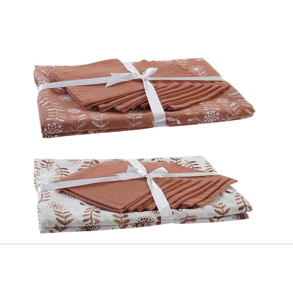 Tablecloth and napkins DKD Home Decor Cotton Terracotta White (25 x 26 x 0,5 cm) (150 x 250 x 0.5 cm) (2 pcs)