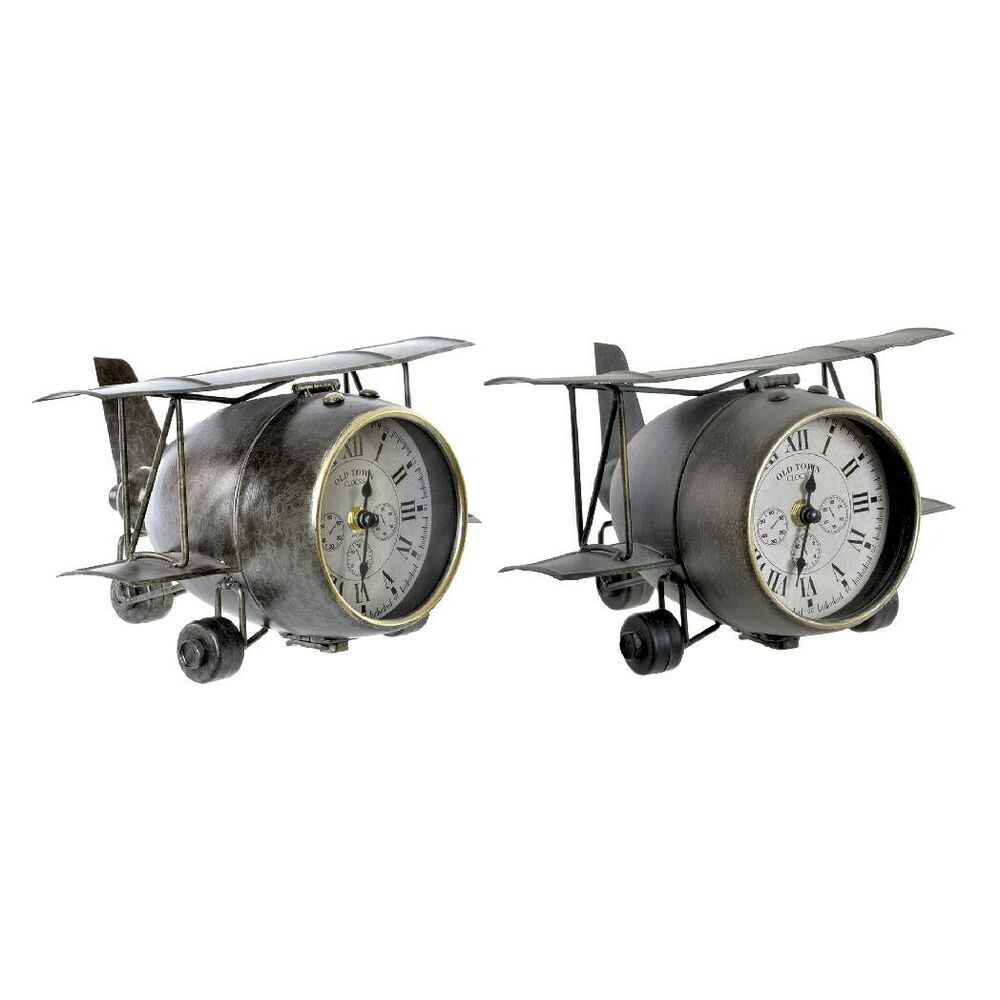 Horloge de table DKD Home Decor Avion Verre Gris Vert Fer (26 x 21 x 15 cm) (2 pcs)