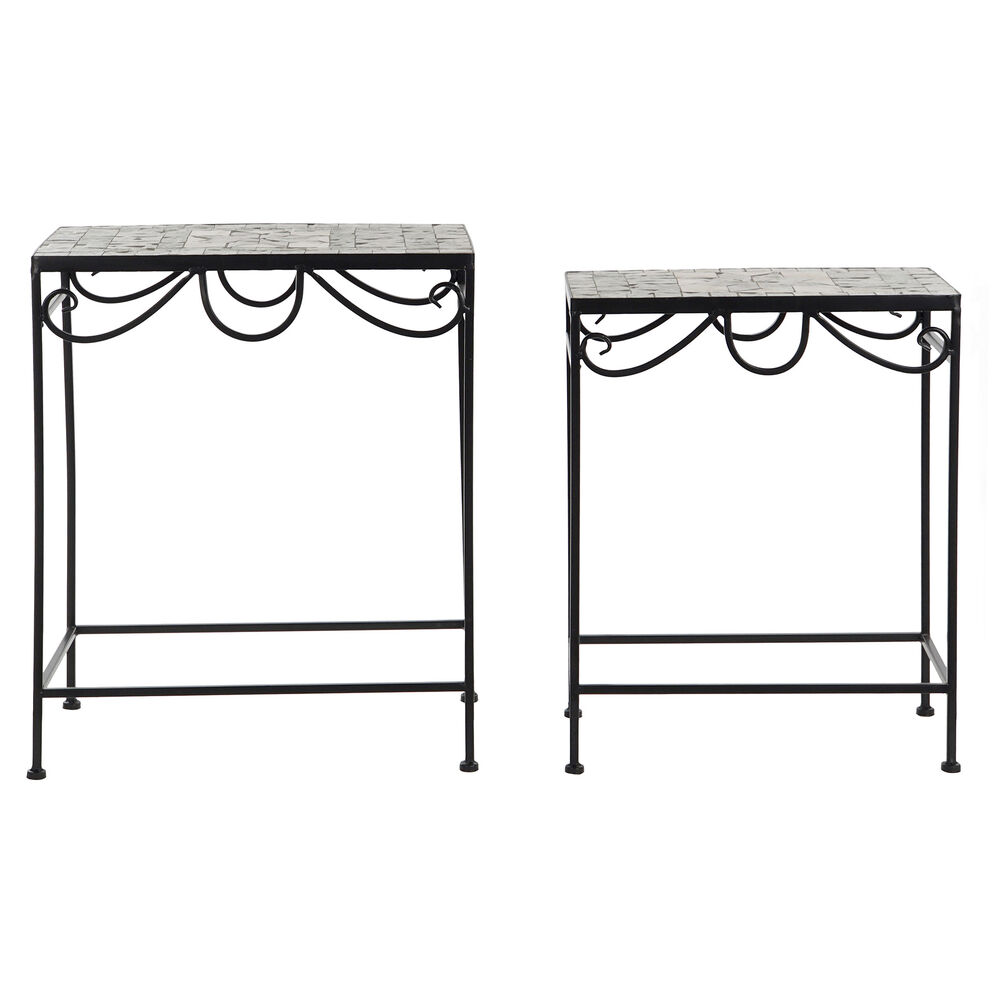 Set of 2 tables DKD Home Decor Ceramic Black Multicolour Ironwork (2 pcs) (48 x 30 x 58 cm)  