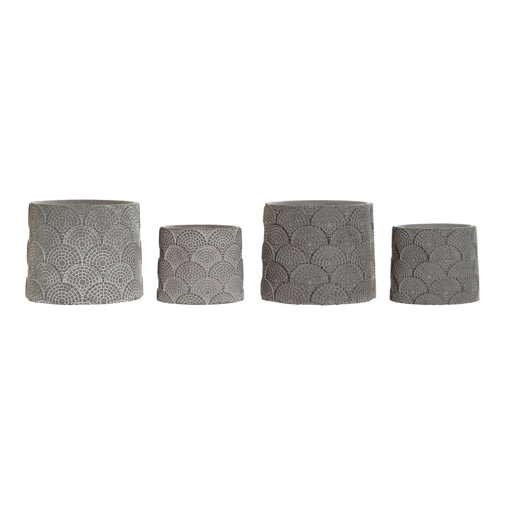 Set of pots DKD Home Decor ‎S3023996 Grey Cement White Fan Oriental (2 Units) (18 x 18 x 15 cm)
