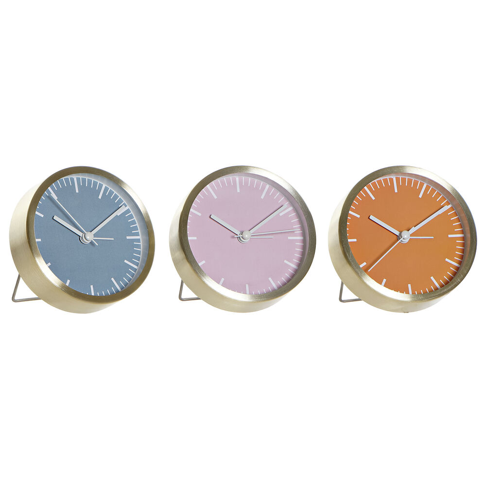 Horloge de table DKD Home Decor Bleu Rose Orange Aluminium (9.2 x 6 x 9.2 cm) (3 pcs)