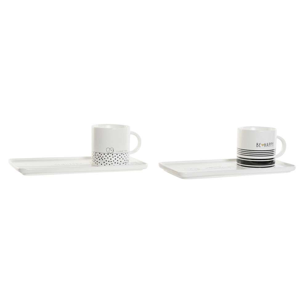 Tasse mug DKD Home Decor Noir Blanc Porcelaine Bone China (350 ml) (2 pcs)