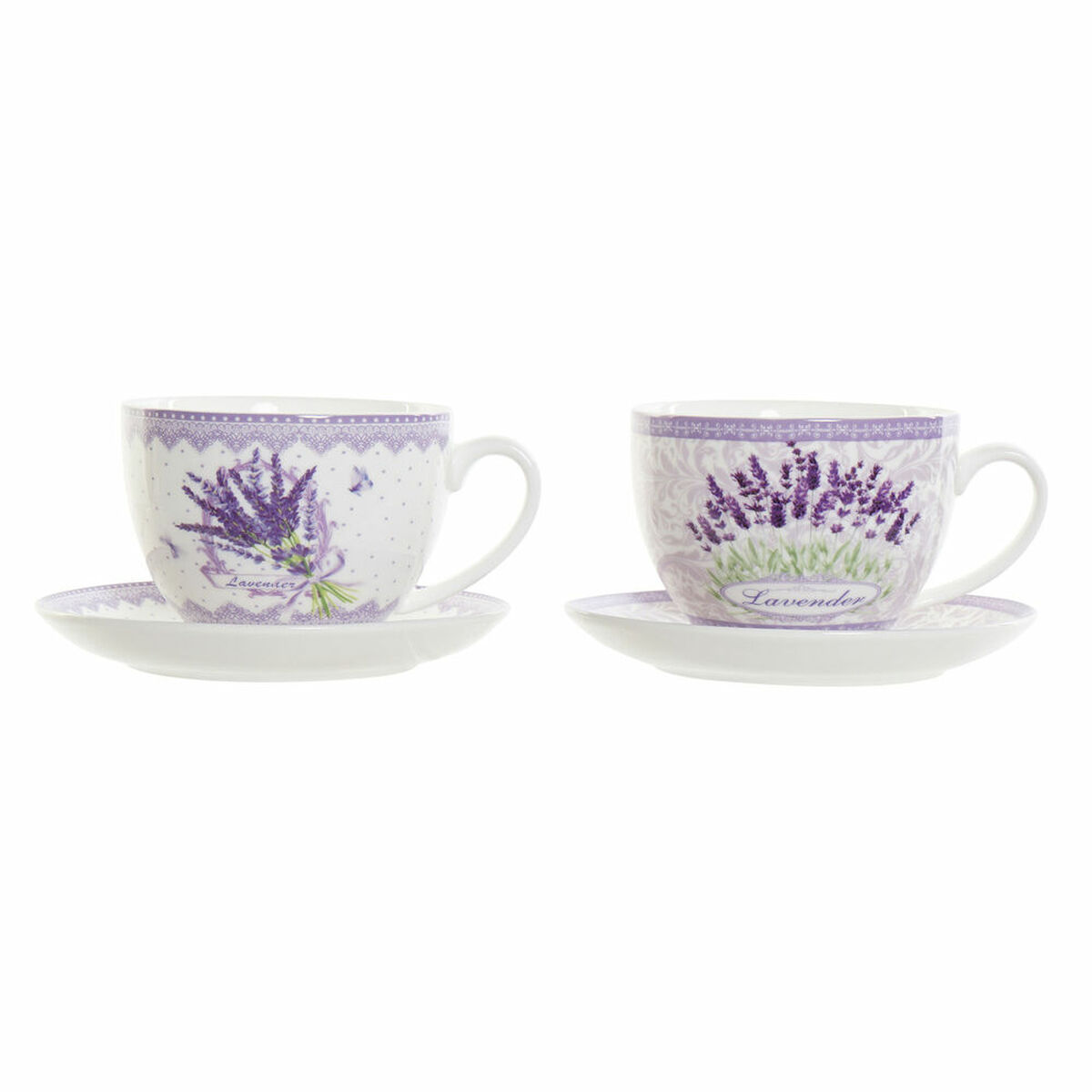 Tasse avec sous-tasse DKD Home Decor Lavande (220 ml) (2 pcs)