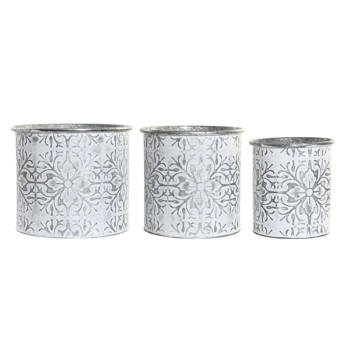Set de pots DKD Home Decor Mosaïque Gris Métal Blanc Arabe (25 x 25 x 21,5 cm)