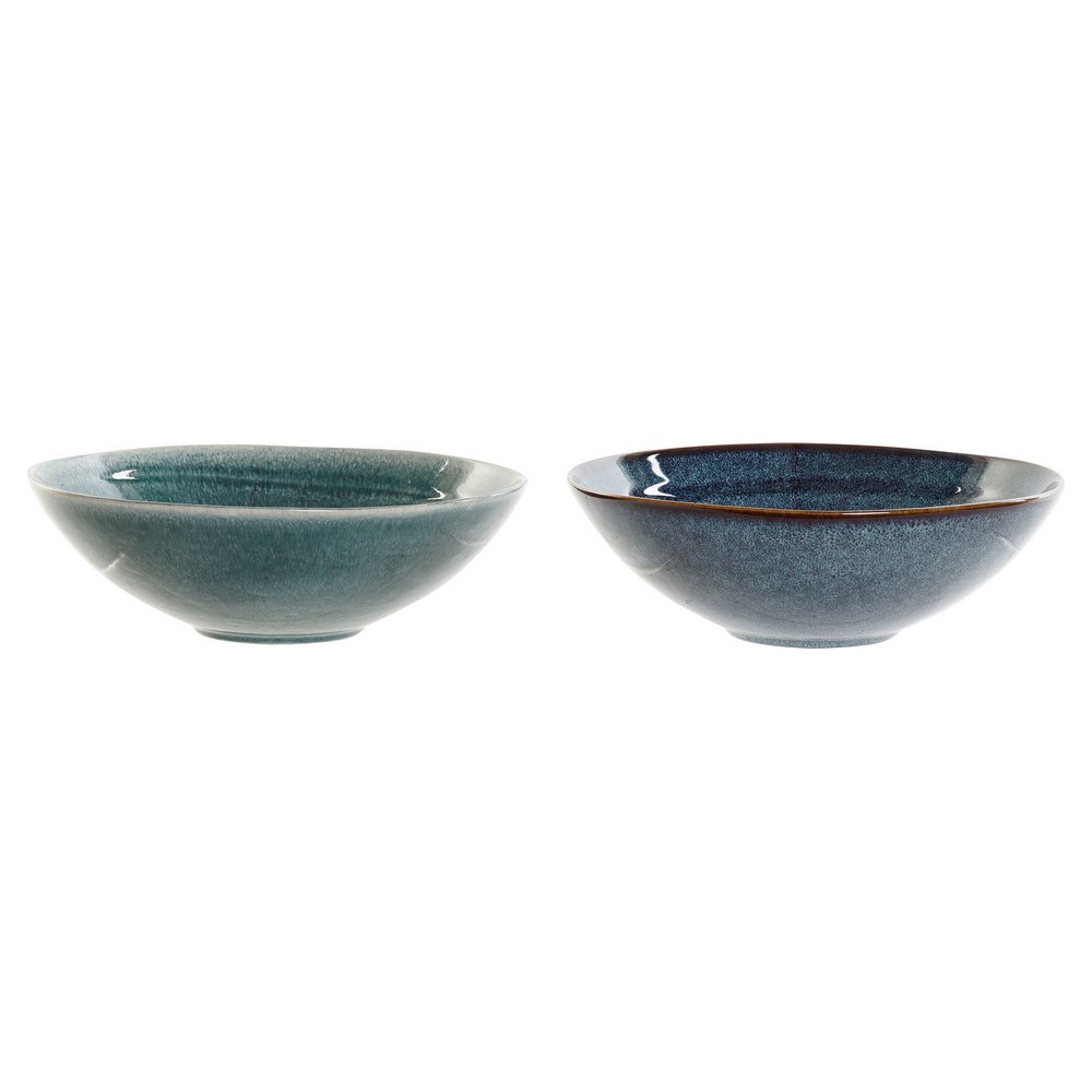 Deep Plate DKD Home Decor Blue Grey Stoneware (2 pcs) (23 x 23 x 7.3 cm)
