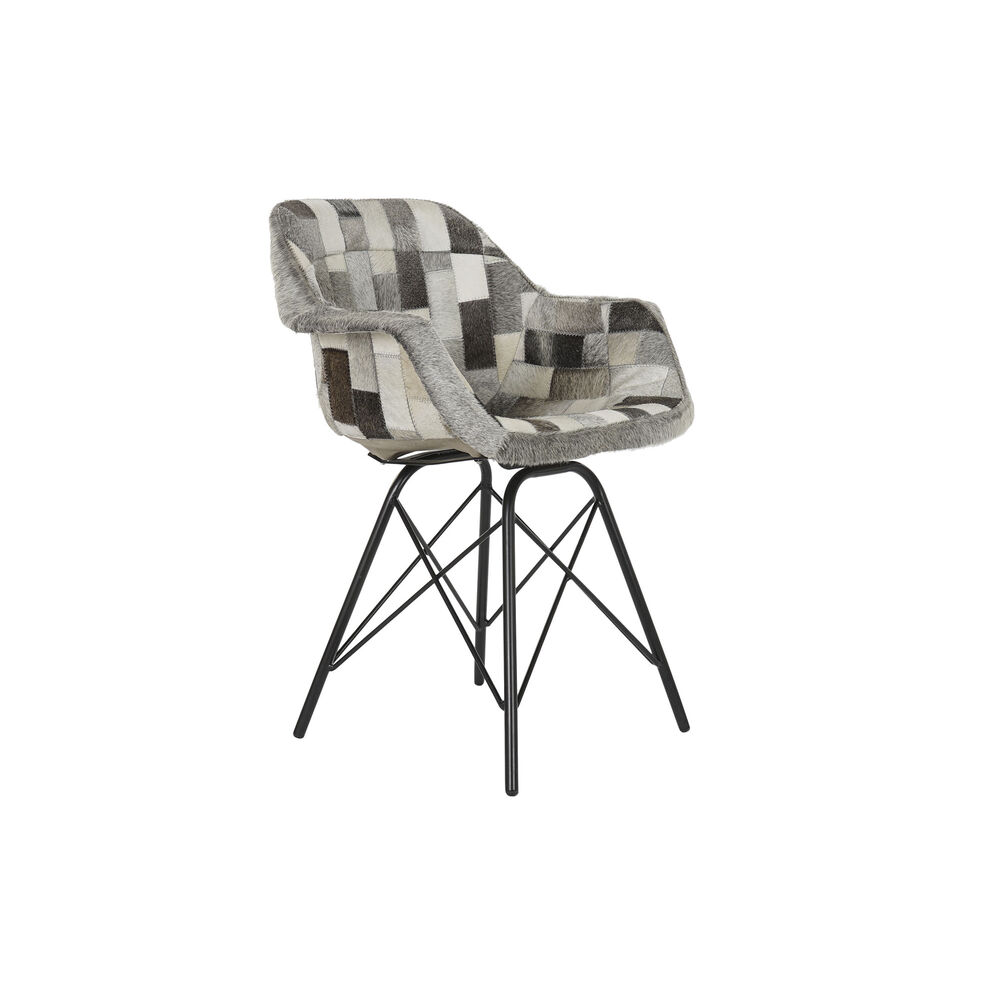 Chaise à Accoudoirs DKD Home Decor Noir Métal Cuir (60.5 x 53 x 81.5 cm)