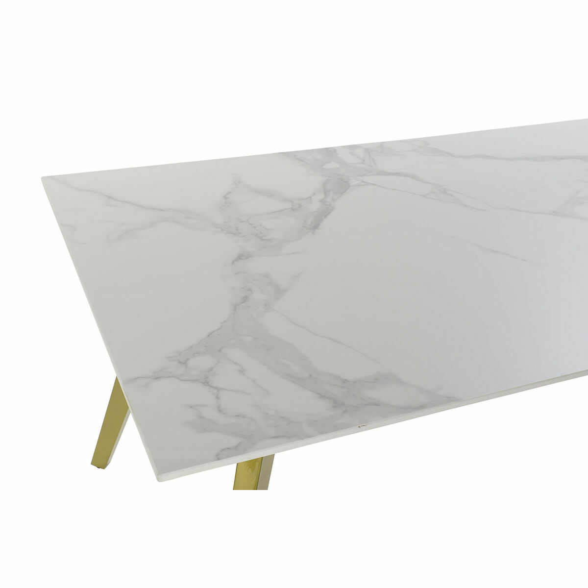 Table de Salle à Manger DKD Home Decor Céramique Doré Métal Blanc 160 x 90 x 76 cm