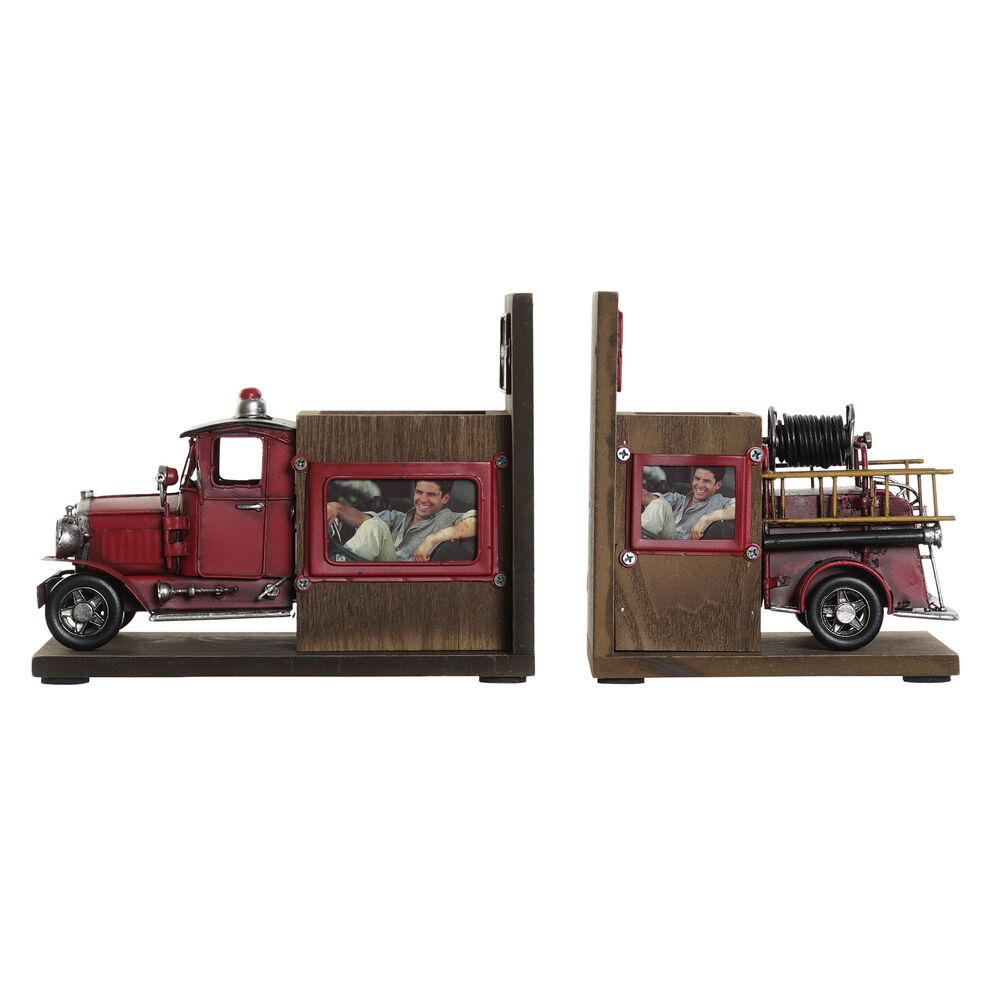 Bookend DKD Home Decor Wood Metal Fire Engine (2 pcs) (22 x 13.5 x 17 cm)