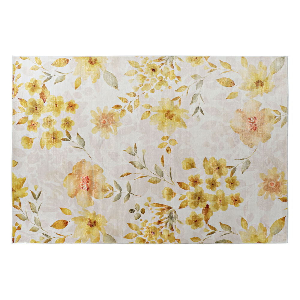 Carpet DKD Home Decor Yellow White Polyester Cotton Flowers (200 x 290 x 0.5 cm)
