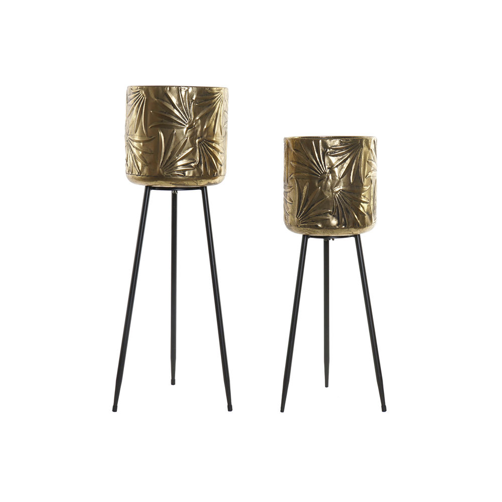 Set of pots DKD Home Decor Golden Metal Green (30 x 30 x 80.5 cm) (25 x 25 x 68 cm) (2 pcs)