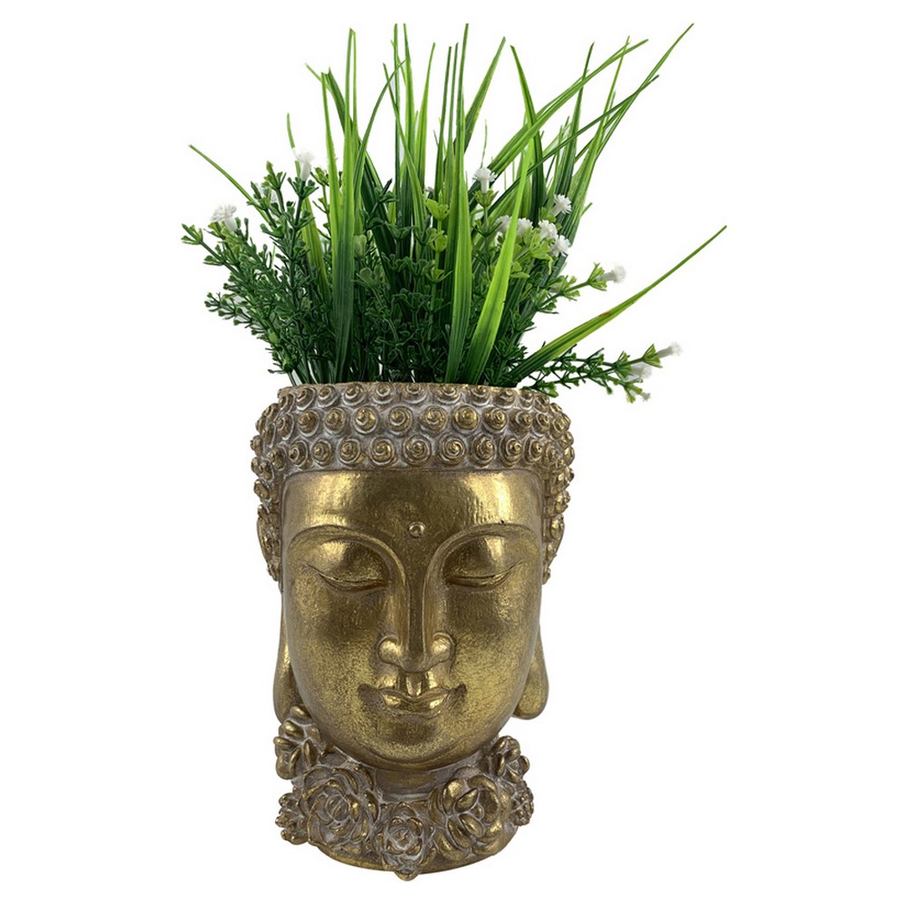 Planter DKD Home Decor Golden Buddha Resin (13.5 x 15.3 x 19 cm) (2 pcs)