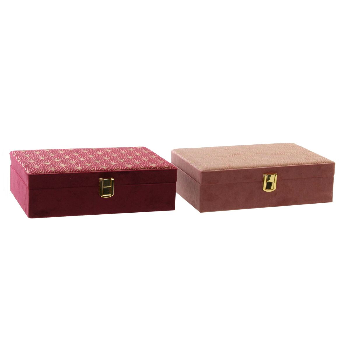 Jewelry box DKD Home Decor Wood Polyester (2 Units) (24 x 16 x 7 cm)