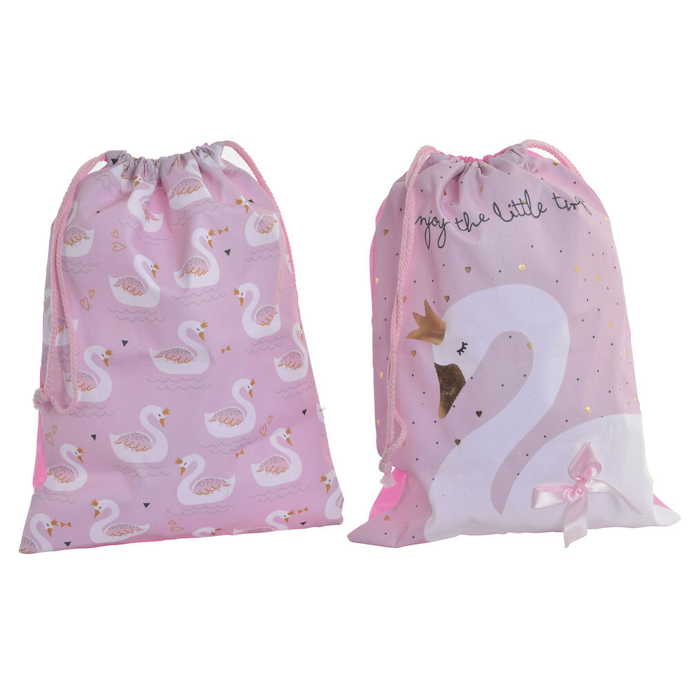 Backpack with Strings DKD Home Decor Polyester White Light Pink (2 pcs) (30 x 5 x 40 cm)