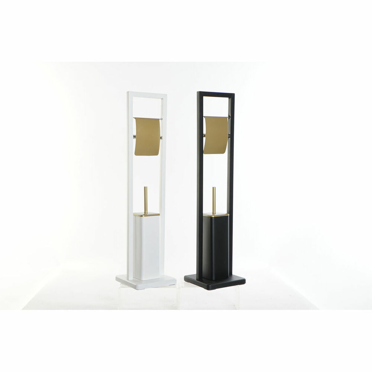 Porte-rouleaux pour Papier Toilette DKD Home Decor Noir Doré Acier inoxydable Blanc 20 x 20 x 80 cm (2 Unités)