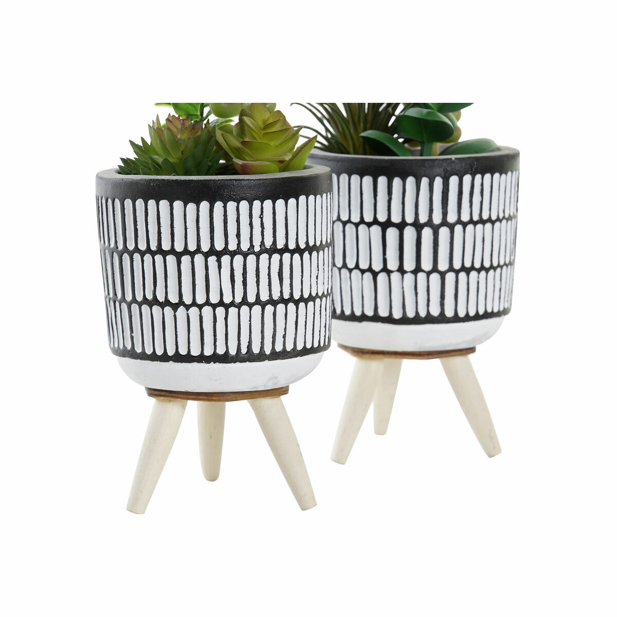 Decoratieve plant DKD Home Decor Keramisch Zwart Polyethyleen Wit Groen (7 x 7 x 19 cm) (2 Stuks)