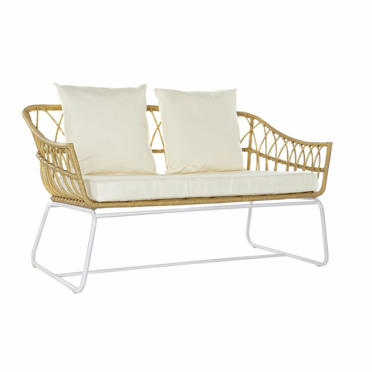 Have sofa DKD Home Decor Hvid Metal syntetisk rattan (132 x 58 x 80 cm)