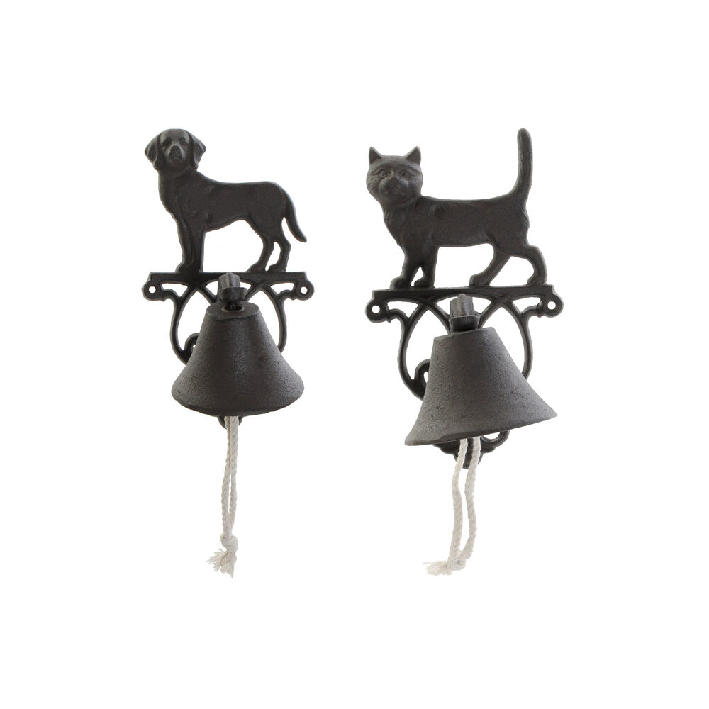 Campana DKD Home Decor Perro Gato Marrón Cuerda Hierro colado (14 x 15 x 24 cm) (2 Unidades)