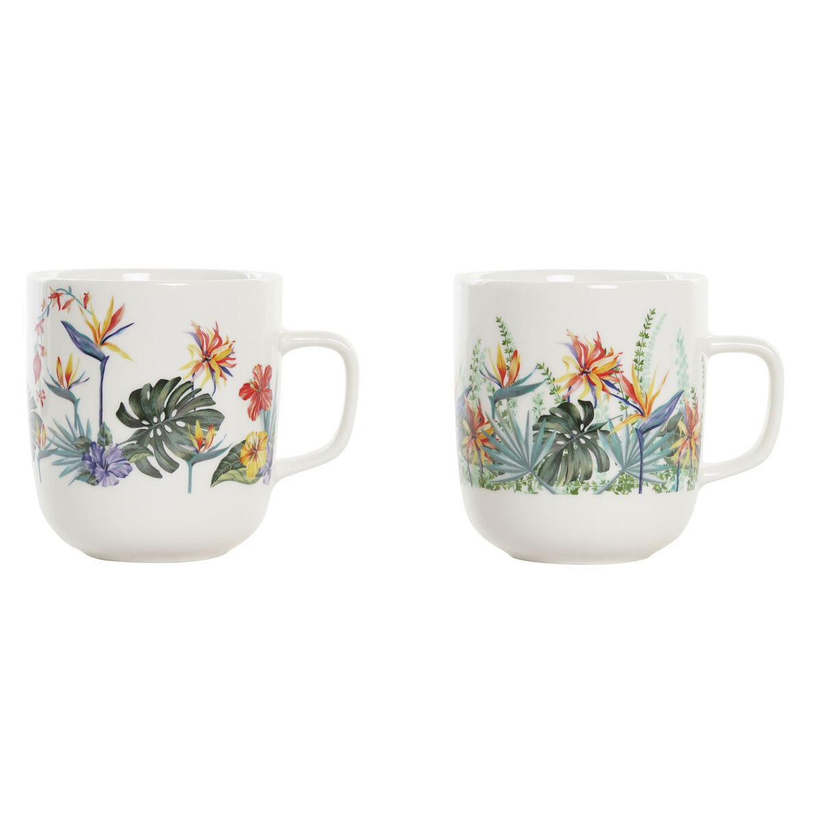 Tasse mug DKD Home Decor Porcelaine Multicouleur Tropical (380 ml) (2 Unités)
