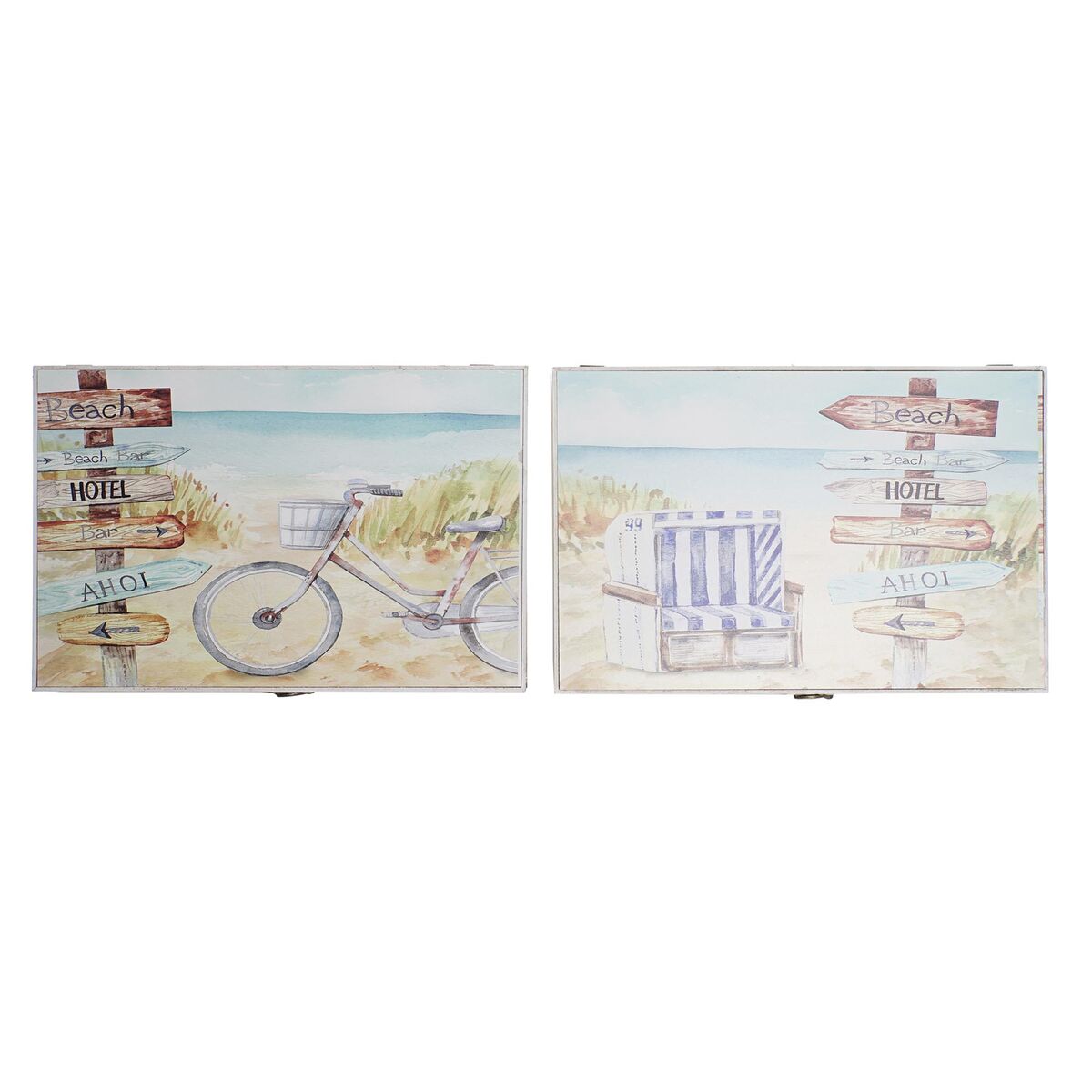 Boîte Décorative DKD Home Decor Multicouleur Bois MDF Plage méditerranéen Compteur (2 Unités)