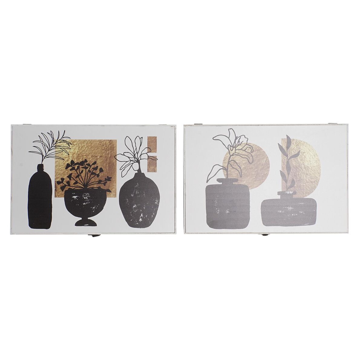 Boîte Décorative DKD Home Decor Blanc Noir Doré Bois MDF Moderne Vase (2 Unités)