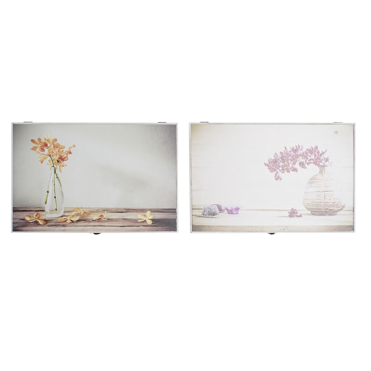 Boîte Décorative DKD Home Decor Jaune Beige Rose Bois MDF Fleurs Vase Compteur (2 Unités)