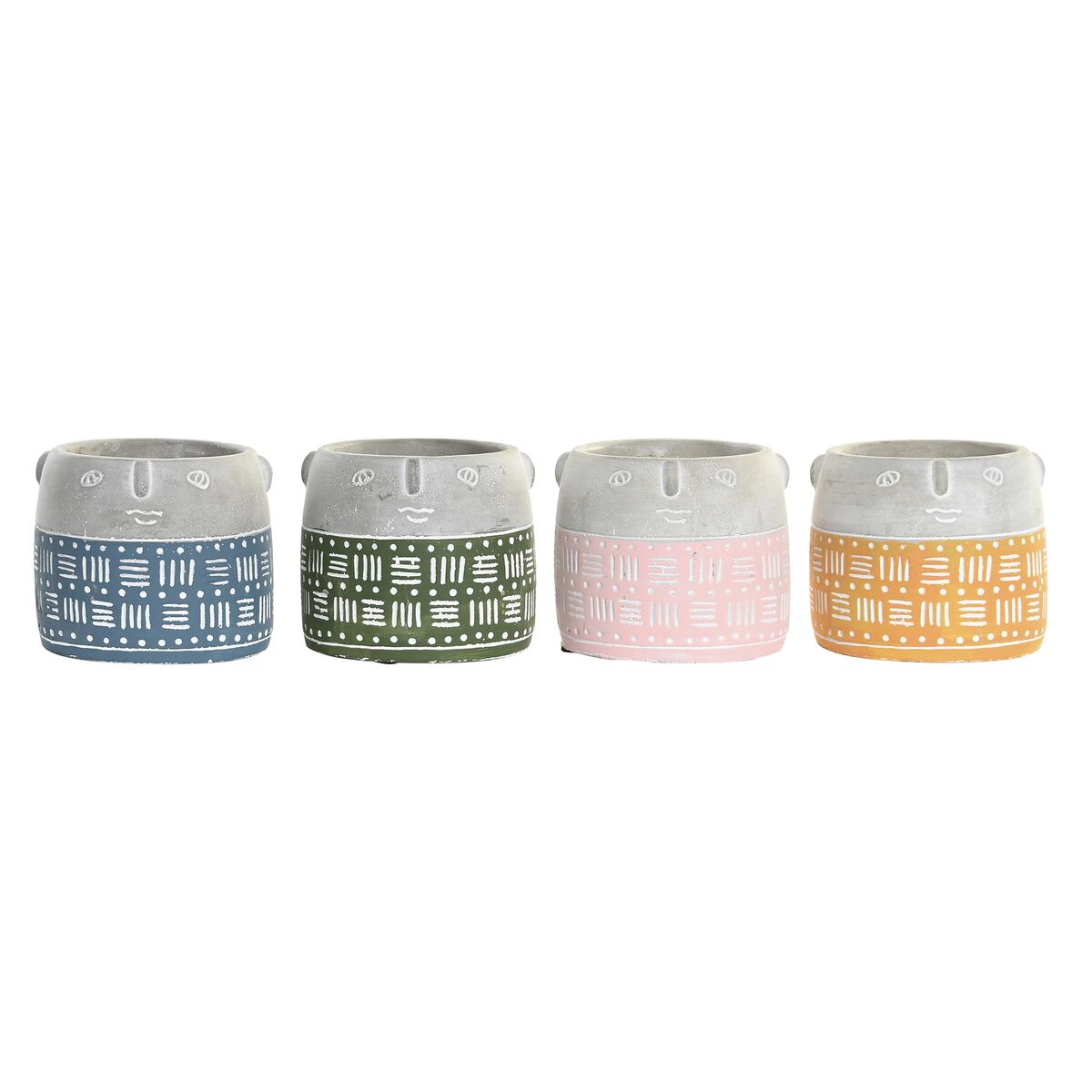 Γλάστρα DKD Home Decor Πρόσωπο Μπλε Ροζ Τσιμέντο Πράσινο Κίτρινο (13 x 13 x 11 cm) (4 Μονάδες)