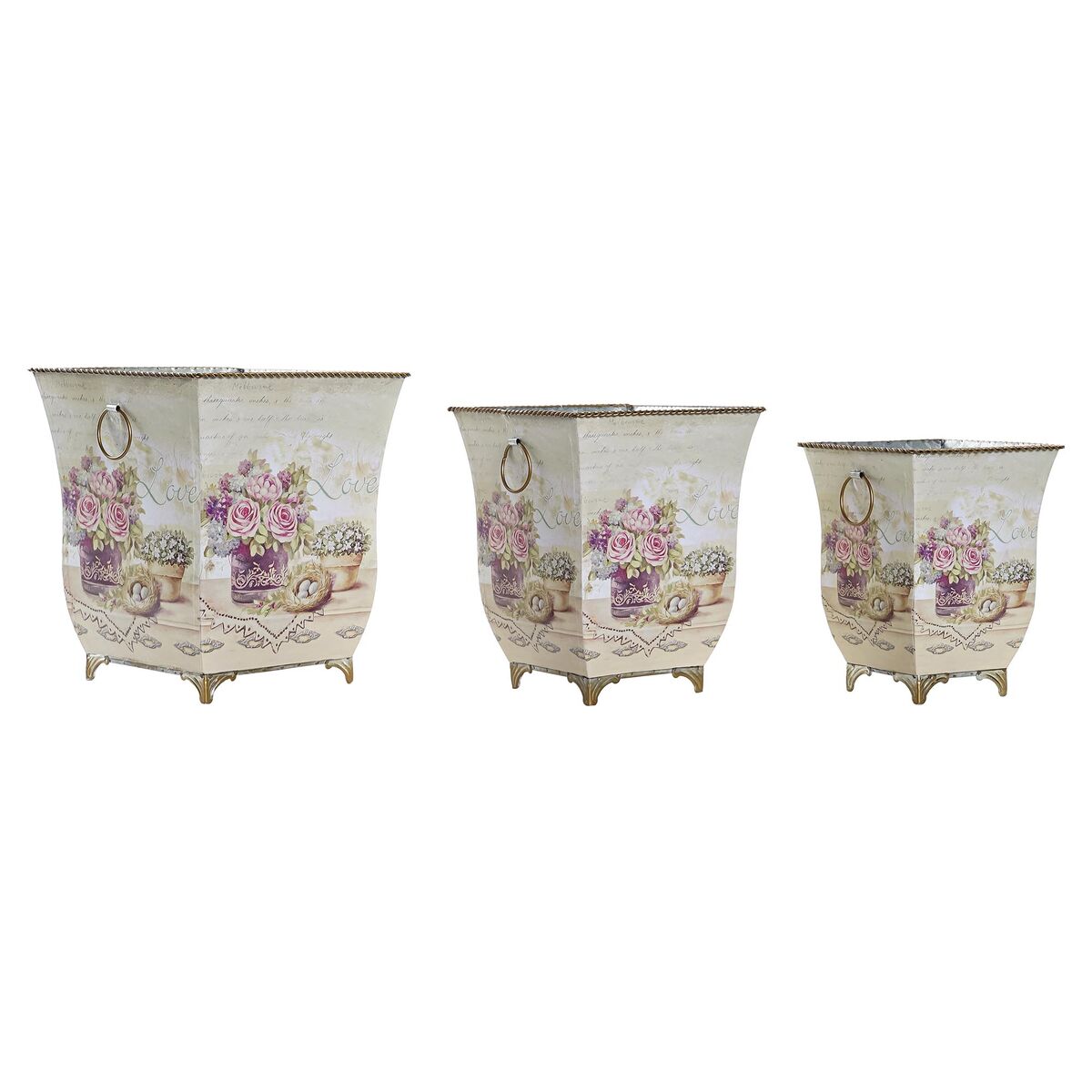 Set of pots DKD Home Decor Pink Metal Flowers Shabby Chic (21,5 x 21,5 x 25 cm)