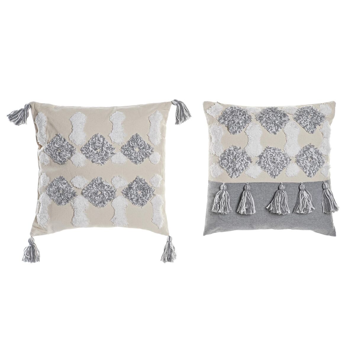 Cushion DKD Home Decor Grey Polyester Cotton Aluminium White Modern Fringe (45 x 10 x 45 cm) (2 Units)