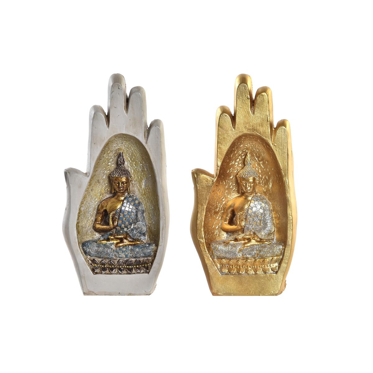 Figurine Décorative DKD Home Decor Gris Doré Buda Résine (10 x 7,2 x 20,9 cm) (2 Unités)