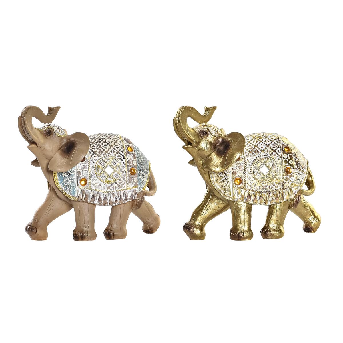 Figura Decorativa DKD Home Decor Elefante Dorado Marrón Resina (24,3 x 9,6 x 20,5 cm) (2 Unidades)